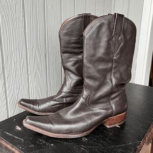 Vintage Boca Negra Brown Leather Cowboy Boots Men's 9 Snip Toe Western